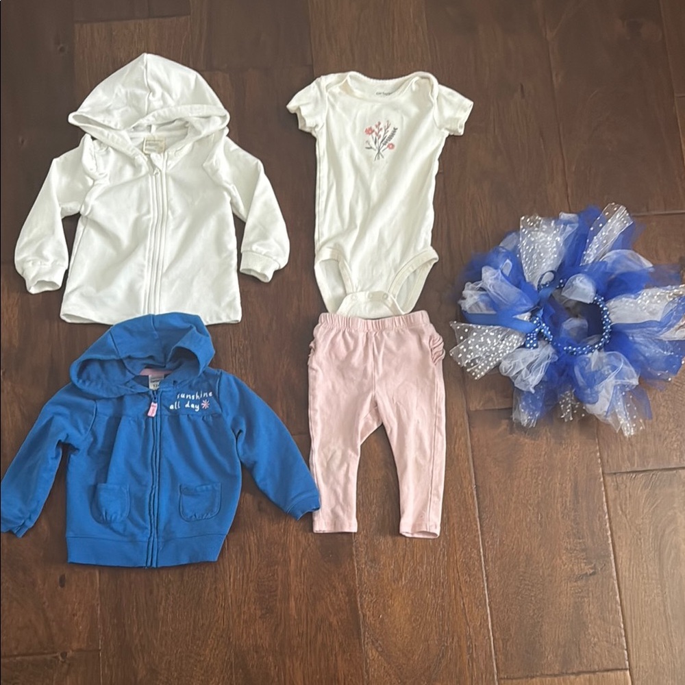 Carters 12 month 5 piece blue, white and pink bundle